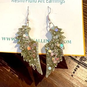 Sparkly glittery silver angel wing earrings